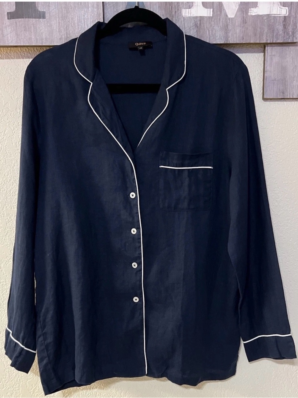 Quince European Linen Long Sleeve Pajama Top, size XS